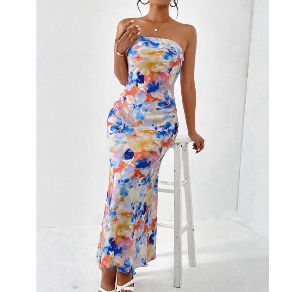 Floral Backless Tube Long Dress - Picture 4 of 5